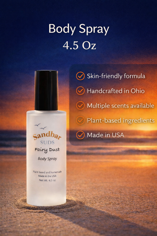Sandbar SUDS Natural Body Spray - Clean Fragrance Spray | Handcrafted in Ohio, USA | Skin-Friendly | Multiple Scents Available