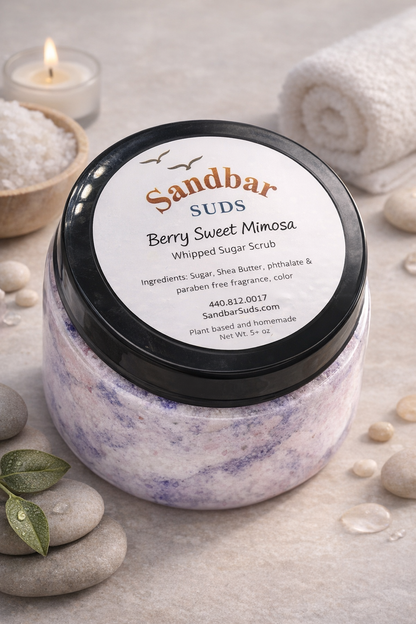 Sandbar SUDS 2-in-1 Whipped Sugar Scrub - 8oz | Exfoliating & Moisturizing Body Polish | Handcrafted Shea Butter Scrub | Paraben-Free & Non-Toxic | Made in USA | For Silky Smooth Skin