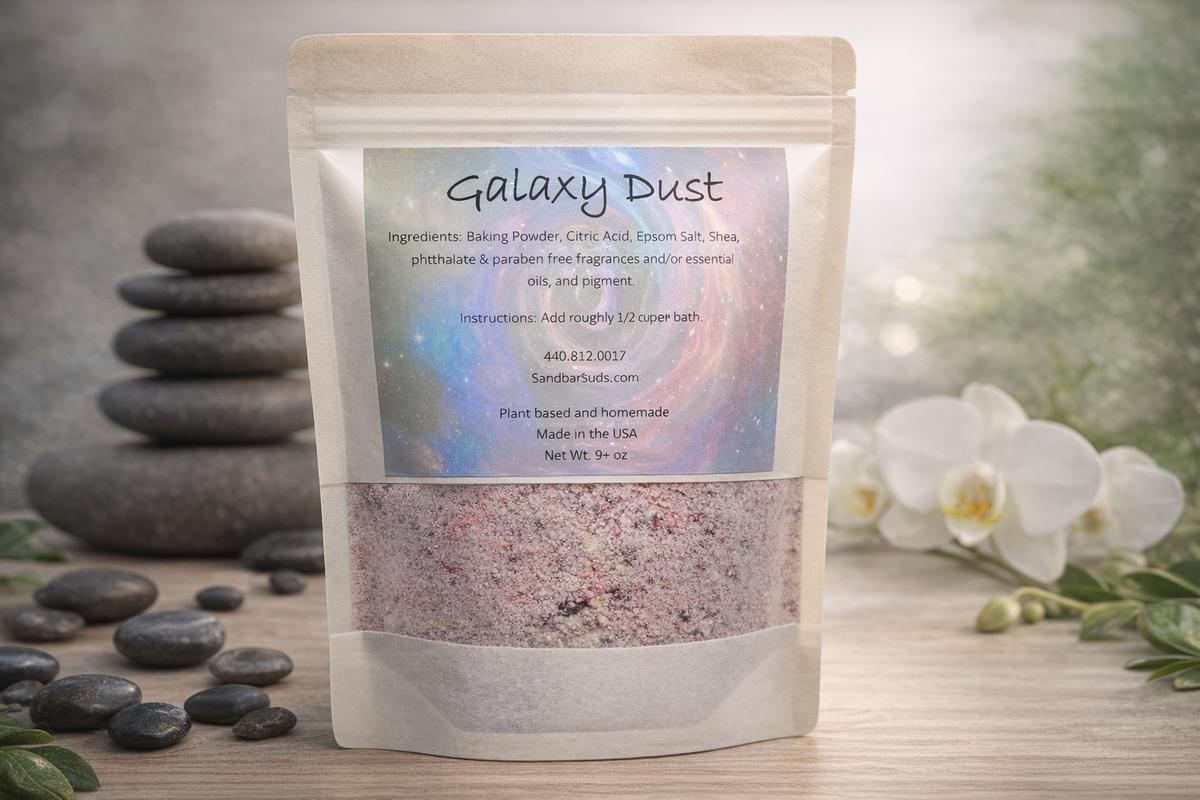 Sandbar SUDS Galaxy Dust Bath Crumble - Huge 9oz+ Bag | Foaming Bubble Bath & Fizz Powder | Moisturizing Shea Butter & Kaolin Clay | Space Themed Bath Art | Made in USA
