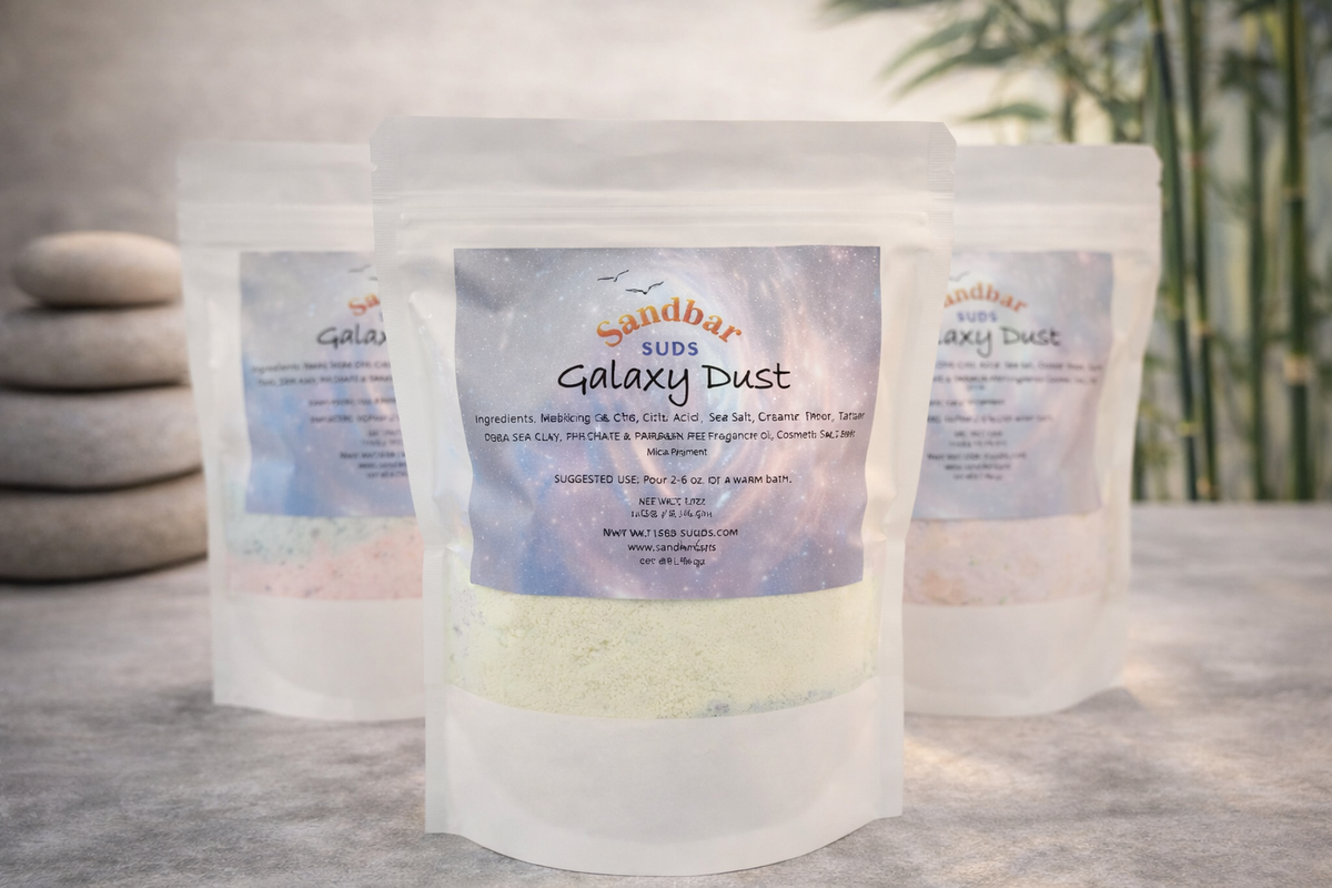 Sandbar SUDS Galaxy Dust Bath Crumble - Huge 9oz+ Bag | Foaming Bubble Bath & Fizz Powder | Moisturizing Shea Butter & Kaolin Clay | Space Themed Bath Art | Made in USA