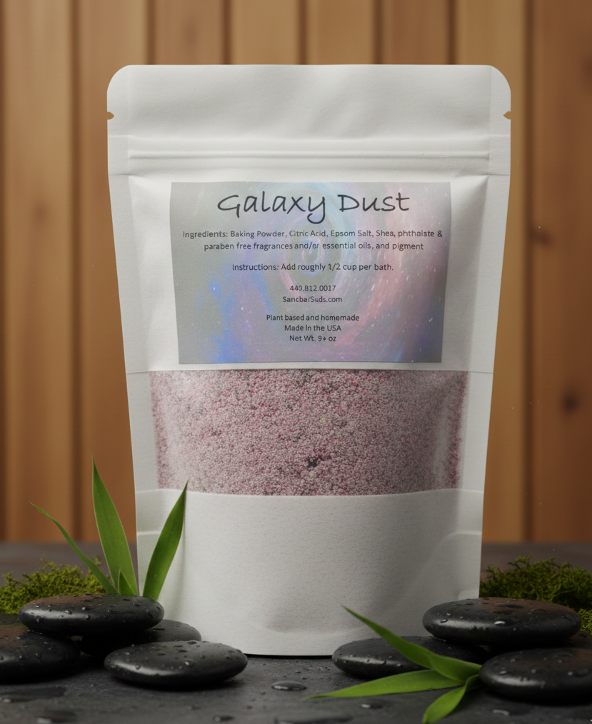 Sandbar SUDS Galaxy Dust Bath Crumble - Huge 9oz+ Bag | Foaming Bubble Bath & Fizz Powder | Moisturizing Shea Butter & Kaolin Clay | Space Themed Bath Art | Made in USA