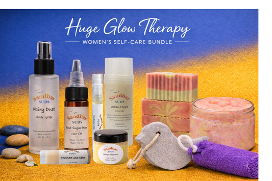 Sandbar SUDS Huge Glow Therapy 10-Piece Full Body Spa Set | Ultimate Head-to-Toe Self-Care Collection | Includes Hair & Cuticle Oil, Body Spray, Whipped Sugar Scrub, Lotion & More | Premium Skincare Gift Box | Handcrafted in USA | Phthalate-Free