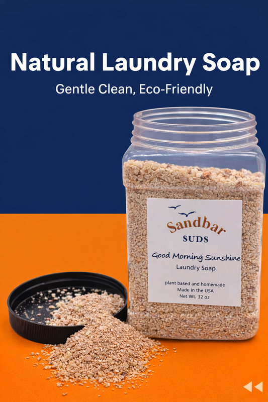 Sandbar SUDS Natural Laundry Soap - 26oz | Gentle & Safe for Sensitive Skin & Babies | Eco-Friendly Coconut Oil Formula | Non-Toxic Powder Detergent | Handcrafted in USA | 25+ Loads