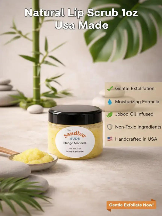 Sandbar SUDS Natural Lip Scrub - 1oz | Gentle Cane Sugar Exfoliator & Moisturizer | With Jojoba Oil for Chapped Lips | Smooth Lip Prep & Renewal | Handcrafted in USA | Non-Toxic Beauty