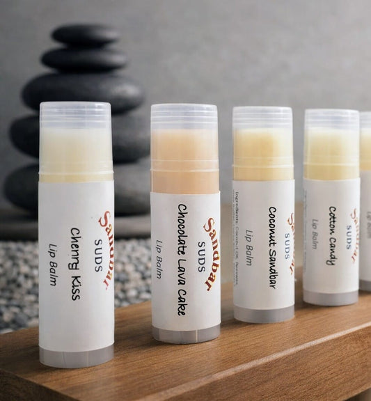 Sandbar SUDS 6 or 12-Piece Assorted Lip Balm Set | Full-Size .2oz+ Intense Moisture Balms | Handcrafted with Coconut Oil, Shea Butter & Vitamin E | Natural Ingredients Variety Pack | Bulk Skincare Gift Set | Made in USA